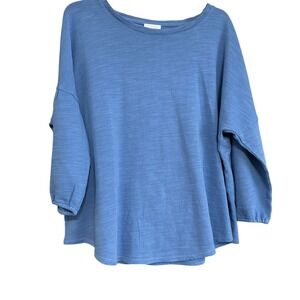 Pure Jill Blue 3/4 Sleeve Oversized Knit Cotton Top Women's XL Lagenlook